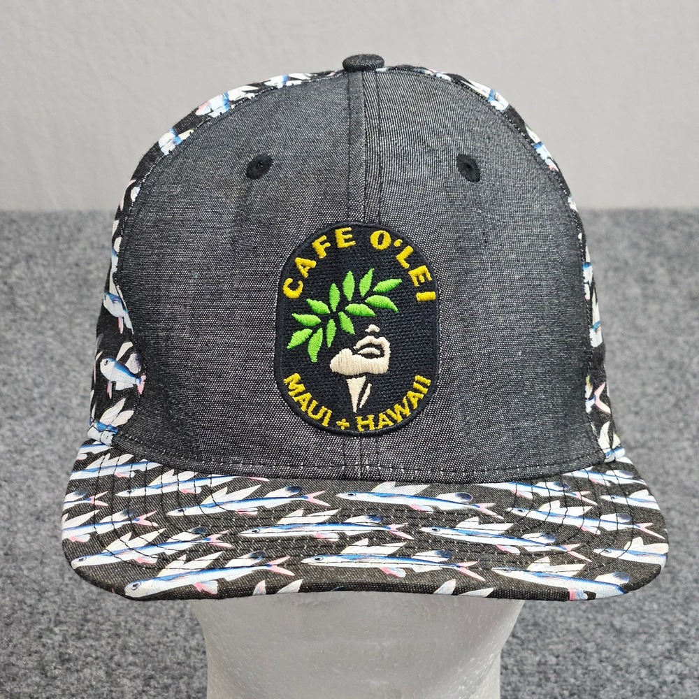 Cafe Olei Maui Hawaii Hat Mens Black Flying Fish Pattern Resort Snapback Outdoor